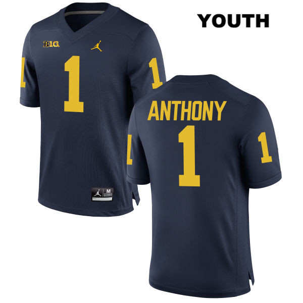 Youth NCAA Michigan Wolverines Jordan Anthony #1 Navy Jordan Brand Authentic Stitched Football College Jersey UC25C45XS